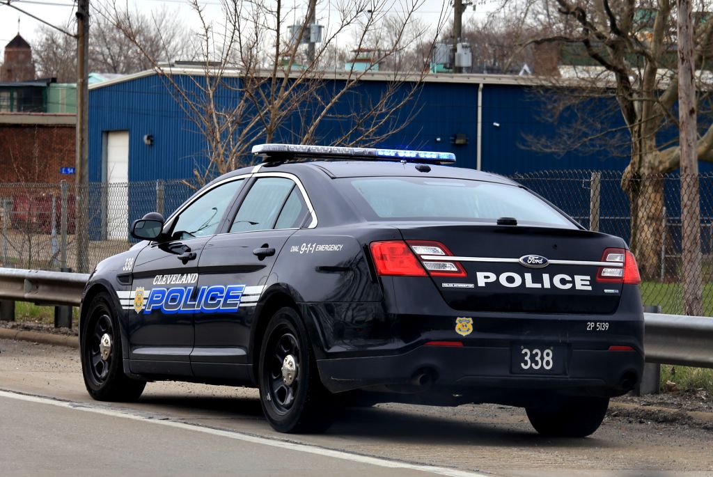 Editorial use - Police car with flashing lights
