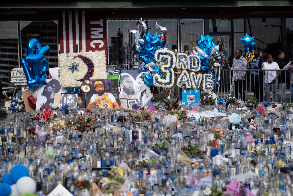 Thousands outside of Nipsey Hussle's Marathon clothing store in Los Angeles for his funeral procession